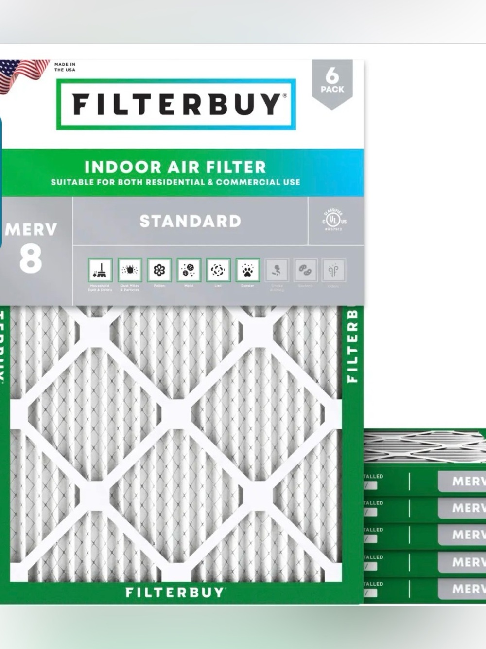FILTERBUY 10x25x1 MERV 8 PLEATED AIR FILTER 6 Pack NIB